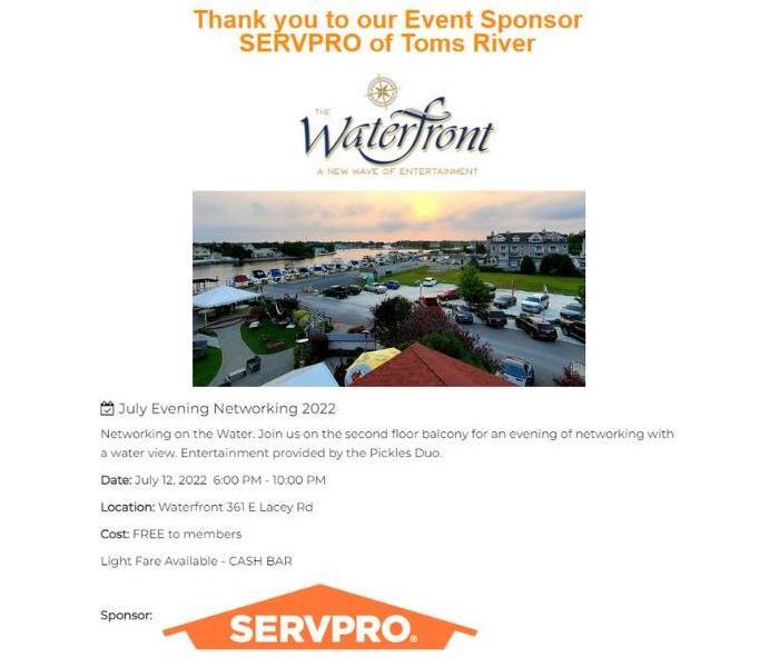 Thank you to our Event Sponsor SERVPRO of Toms River COBA July 2022 Evening Networking at the Waterfront, Lacey Township