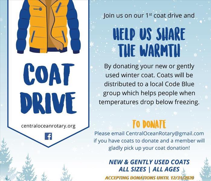 Flyer with a winter coat about collecting gently used & new coats for Code Blue 